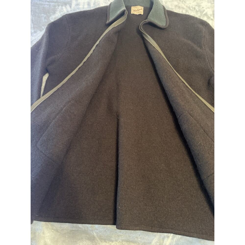 Vintage Woolrich Women’s XL Brown Long Zip Coat Olive Collar Cottagecore - Picture 10 of 11